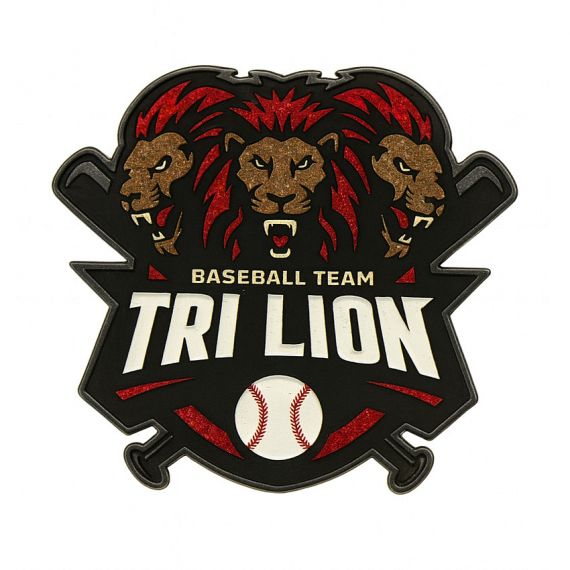 Custom tri-lion baseball team enamel pin with black nickle plated color